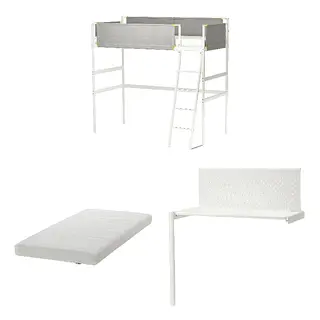 VITVAL/ÅFJÄLL set: loft bed frame + foam mattress + desk top