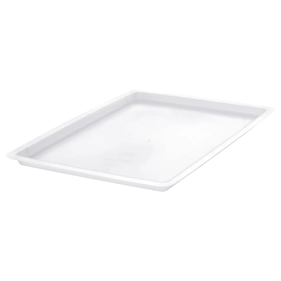 A white plastic lid, designed for the UPPSNOFSAD storage box, rectangular in shape, made of durable, partly recycled polypropylene.