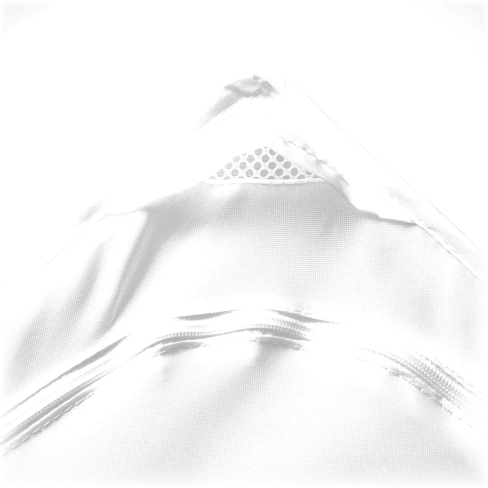 Close-up of a white, zippered dust-proof storage bag showcasing its durable fabric and mesh ventilation.