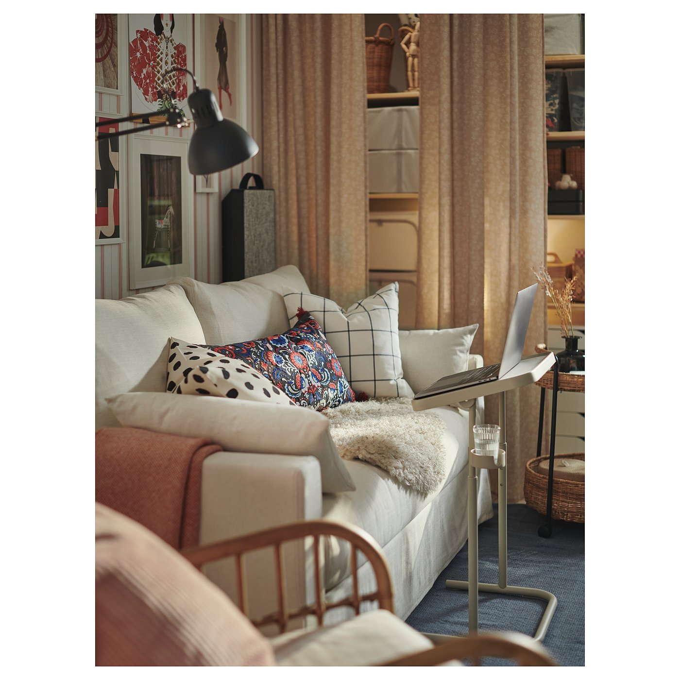 HYLTARP 2-seat sofa-bed, Gransel natural
