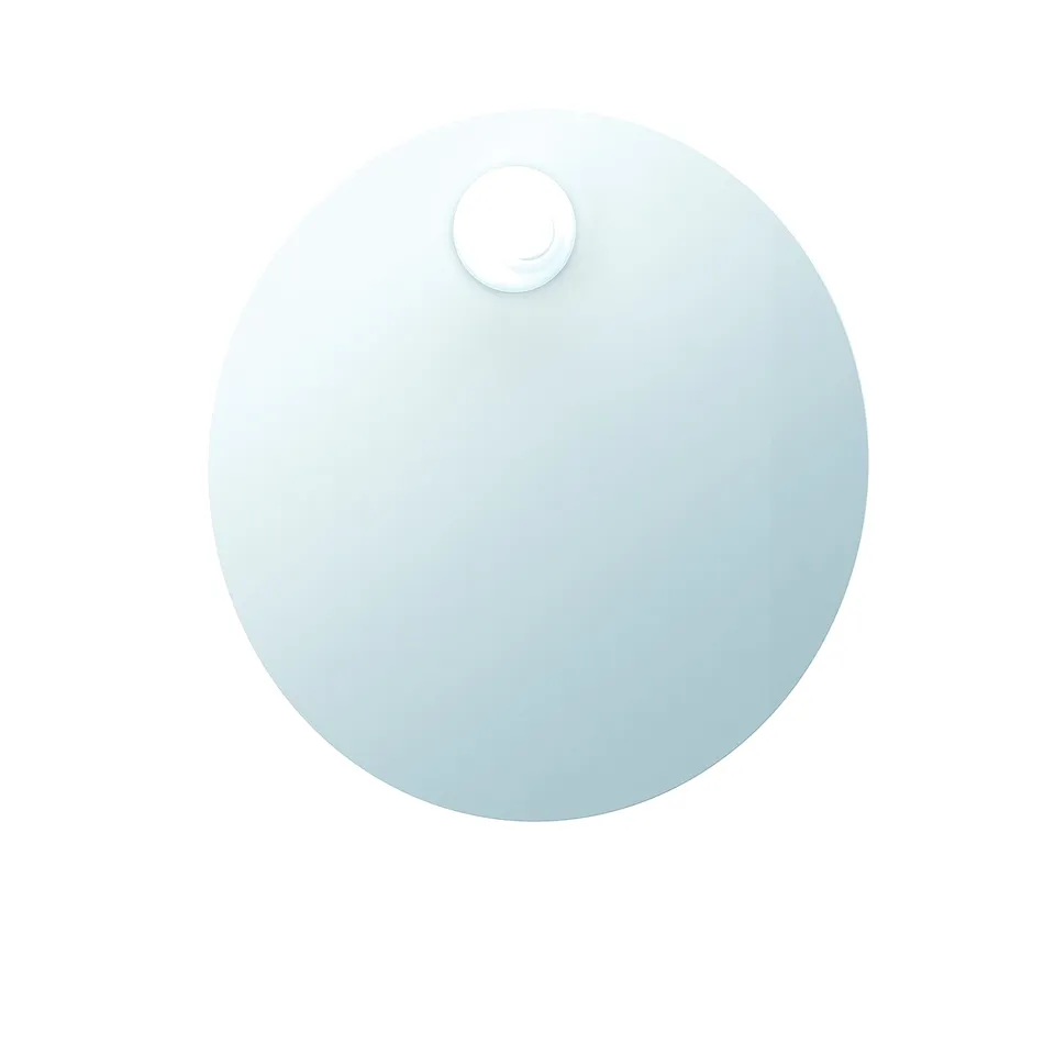 FAXÄLVEN mirror, round light blue glass, lit edge, modern style.
