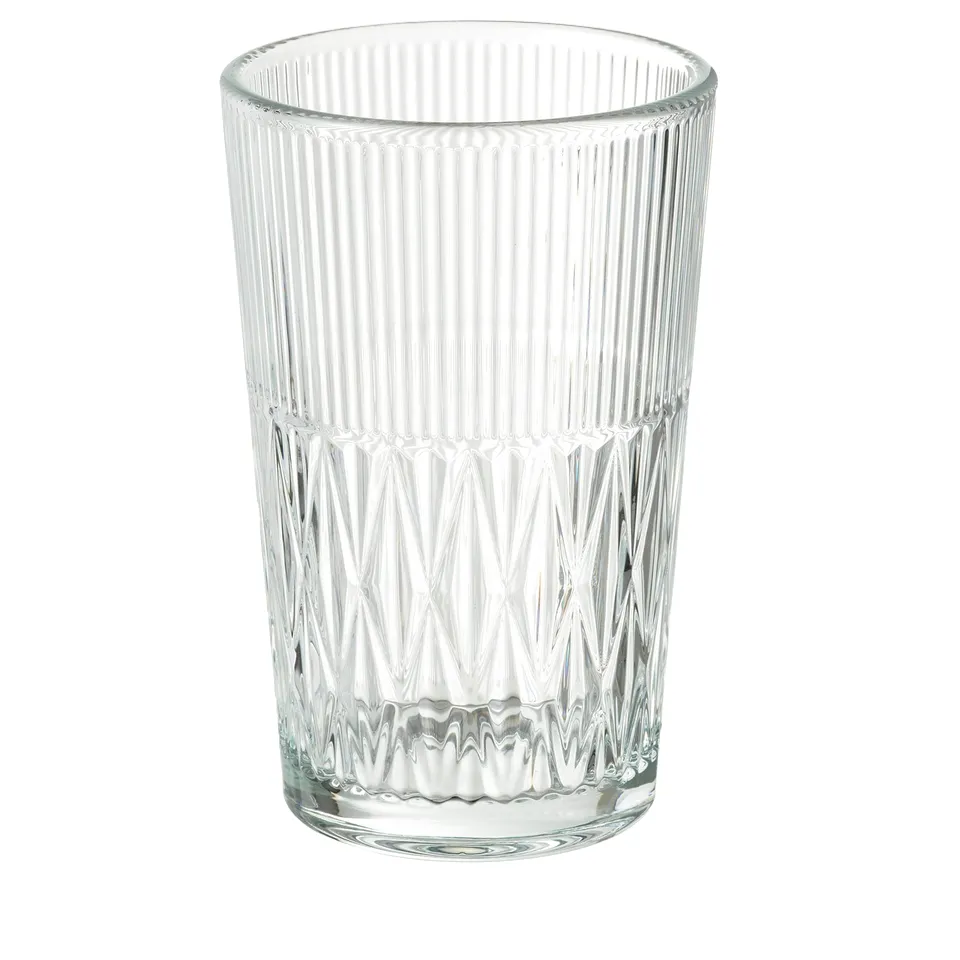 Glass vase SMÄLLSPIREA with vertical flutes and diamond pattern.