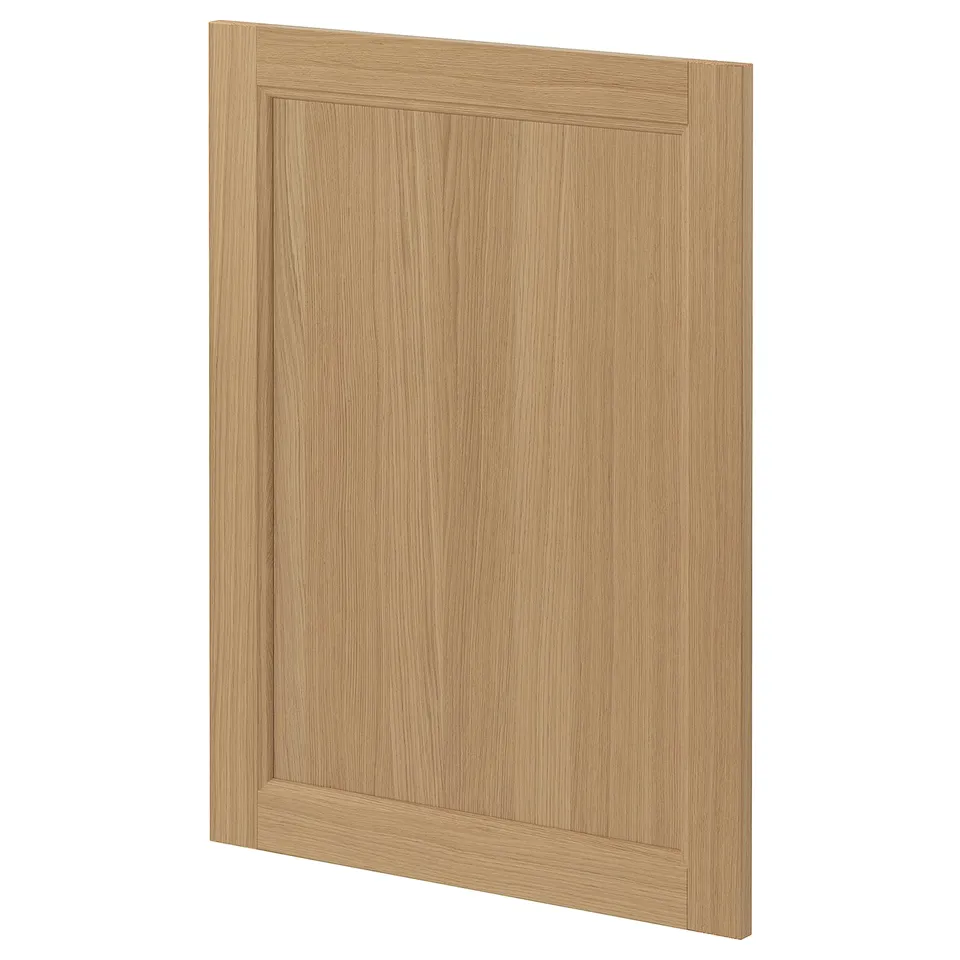 A single light brown wooden cabinet door with a simple square design and oak grain texture.