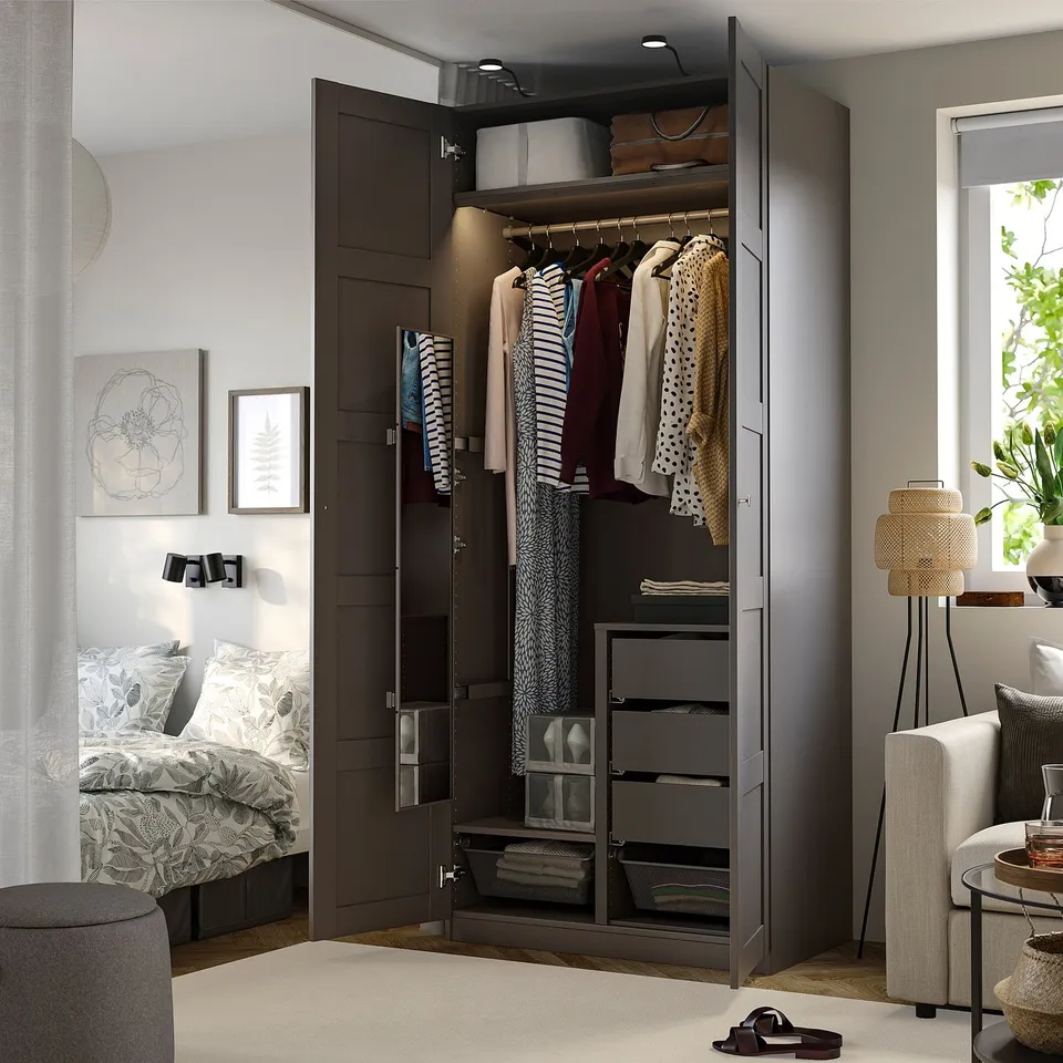 PAX / BERGSBO Wardrobe combination, dark grey/dark grey, 100x60x236 cm