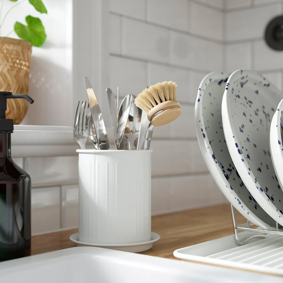 VÄLVÅRDAD Cutlery stand, white/galvanised, 13 cm