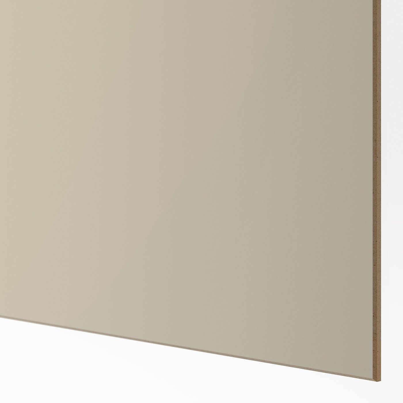 Close-up view of smooth, beige particleboard with fine grain texture, showing quality finish and neat edge.