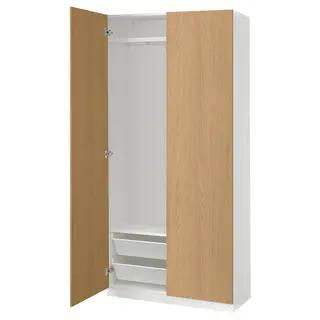 PAX / STORKLINTA wardrobe combination, white/oak effect, 100x38x201 cm