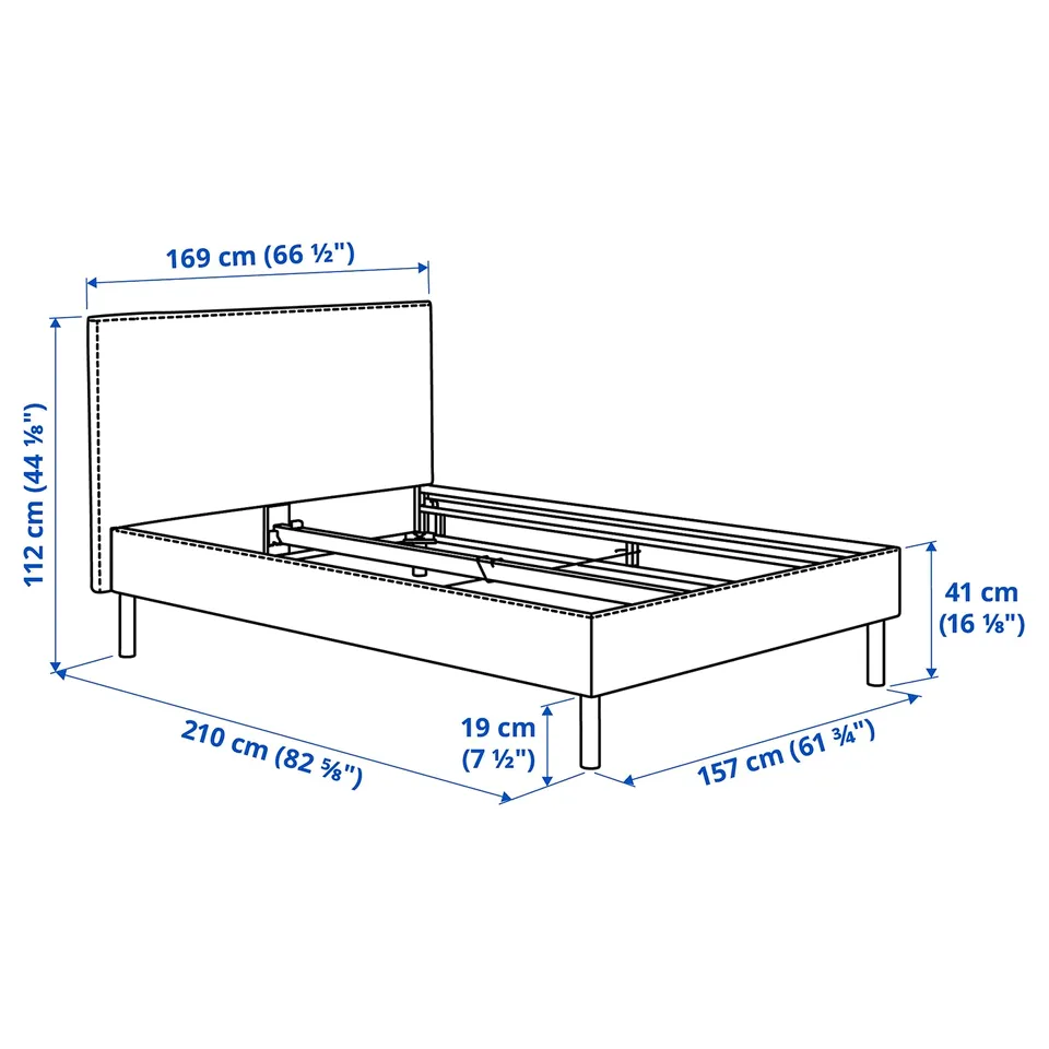 TÄRNKULLEN Upholstered bed frame, Tibbleby beige/grey, 150x200 cm