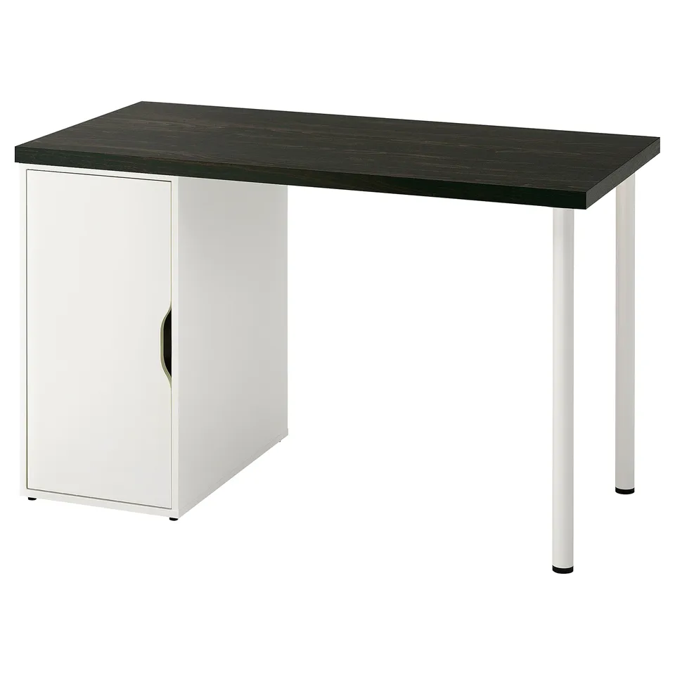 Black LAGKAPTEN desk with white cabinet.