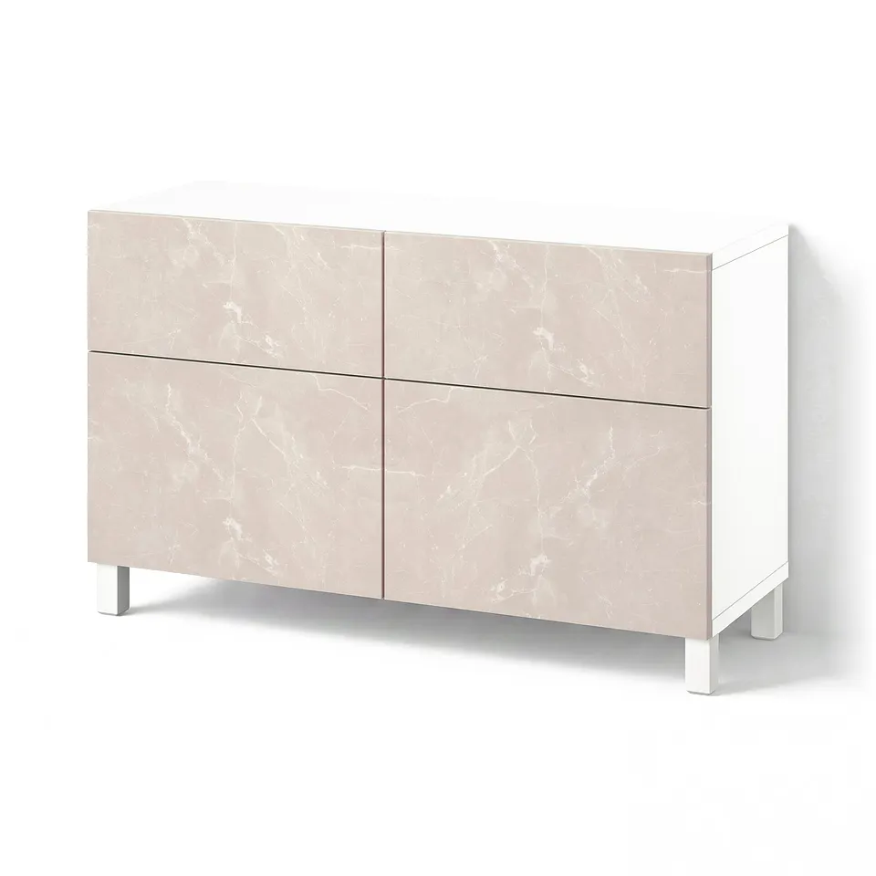 BESTÅ Storage combination w doors/drawers, white Bergsviken/Stubbarp/beige marble effect, 120x42x74 cm