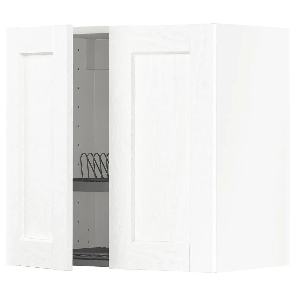 METOD kitchen unit in white with adjustable shelf and dish drainer.