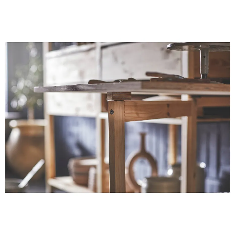 IVAR wooden furniture with foldable table. Rustic design in natural pine. Adjustable shelves, perfect for storage.