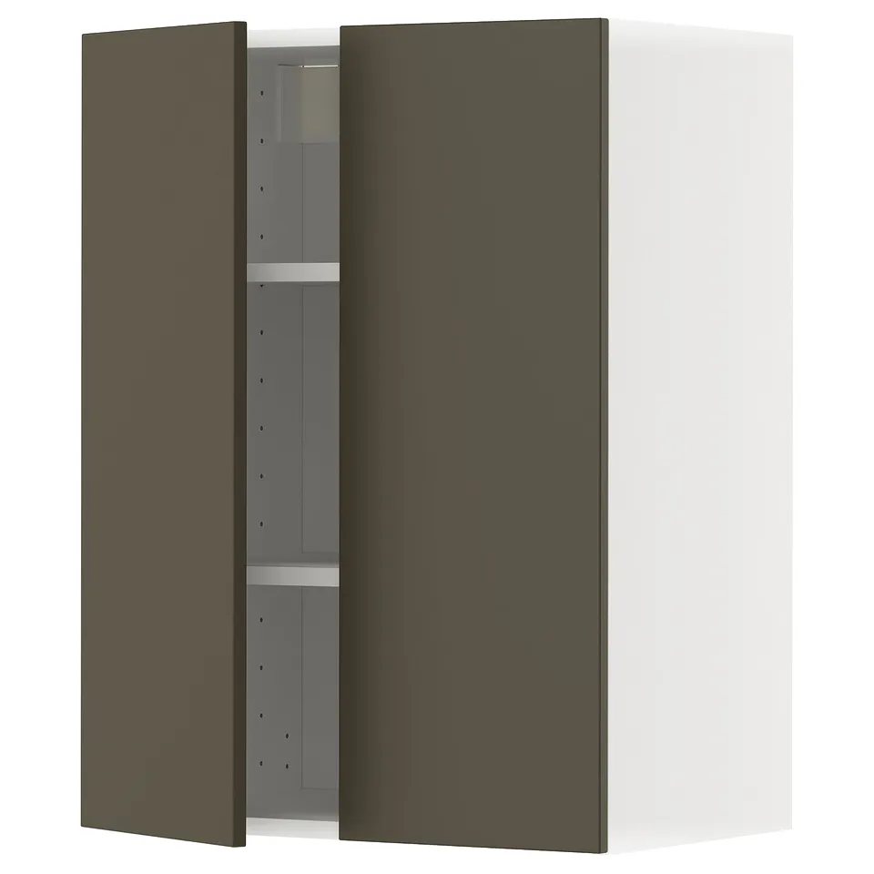 An open wall cabinet named METOD in dark brown with two shelves.
