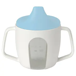 BÖRJA training beaker, white/blue, Height 11 cm