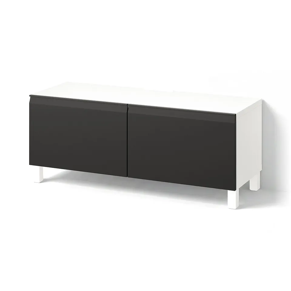 BESTÅ TV bench with doors, white/Hammarsmed/Stubbarp anthracite, 120x42x48 cm
