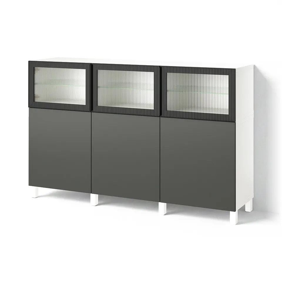 BESTÅ Storage combination with doors, white Lappviken/Fällsvik dark grey, 180x42x112 cm