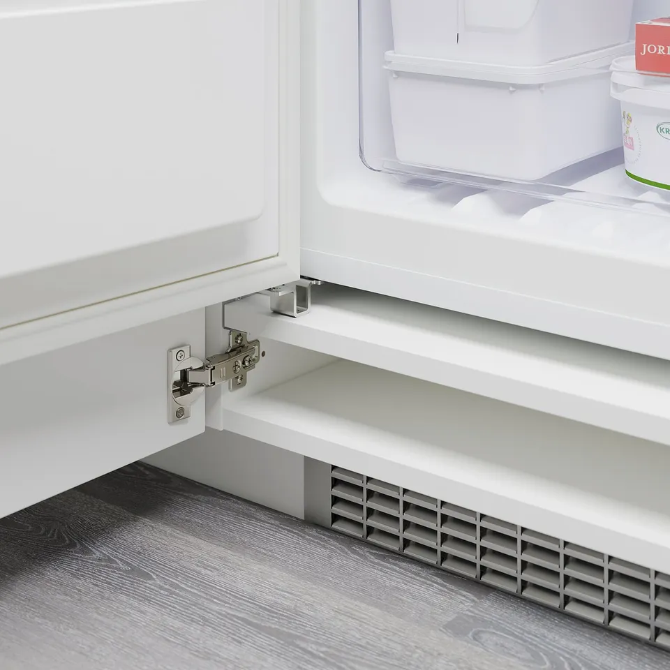 Adjustable hinge for fridge door, ensuring precise mounting and long-term durability. 25-year guarantee.