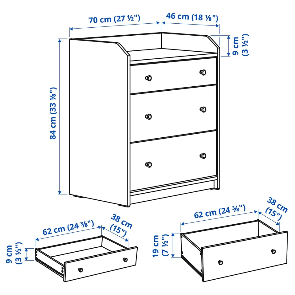 Illustration with measurements for the product: HAUGA.
