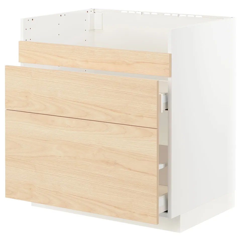 METOD kitchen cabinet, light wood, white frame, two drawers, minimalist design.