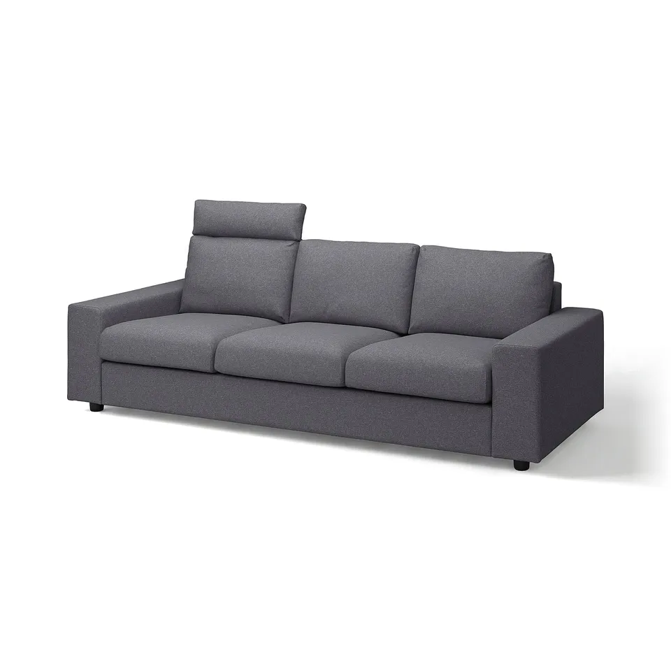 Modern grey VIMLE sofa with adjustable headrests, clean lines, and sturdy build.