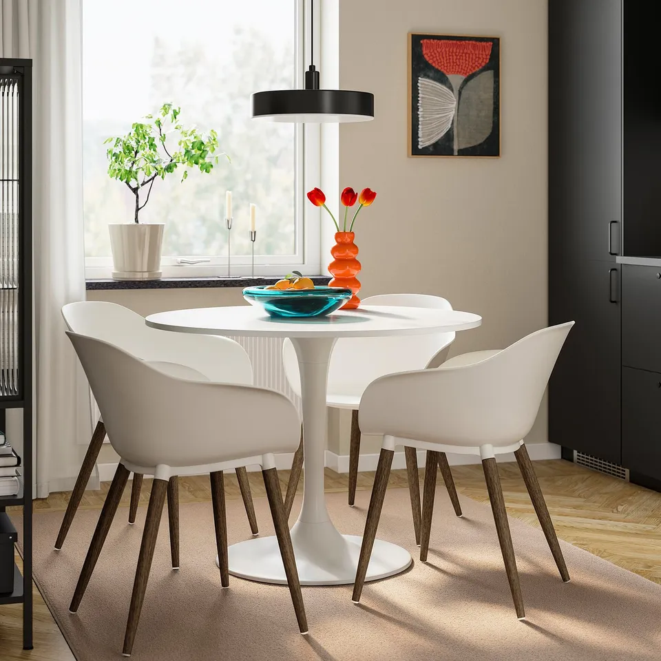 DOCKSTA / GRÖNSTA Table and 4 chairs with armrests, white/white, 103 cm