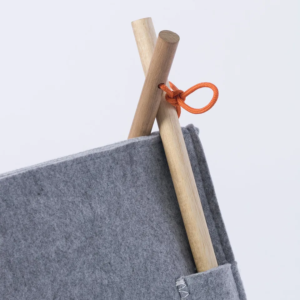 Cat house: wood poles & orange rope