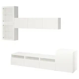 BESTÅ TV storage combination/glass doors, white/Lappviken white clear glass, 300x42x211 cm