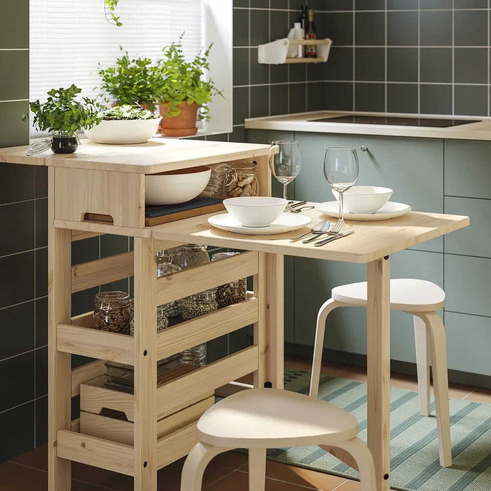 part: RESARÖ mobile drop-leaf table w storage