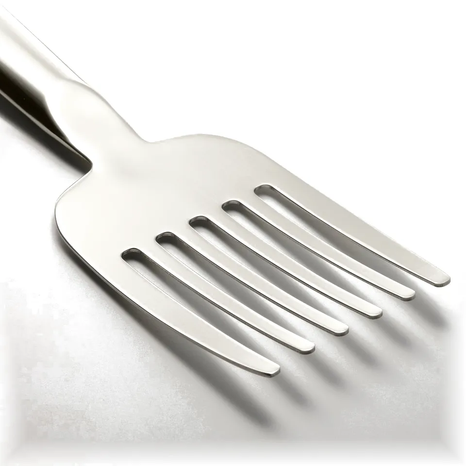 Fork with four long, smooth tines and a polished, rounded handle, designed for comfort and functionality.