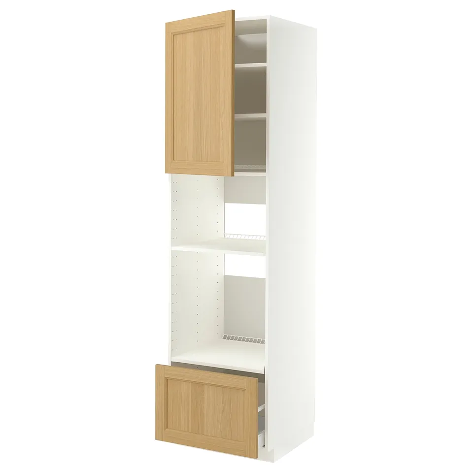 METOD / MAXIMERA High cabinet f built-in appliances, white/Vedhamn oak, 60x60x220 cm