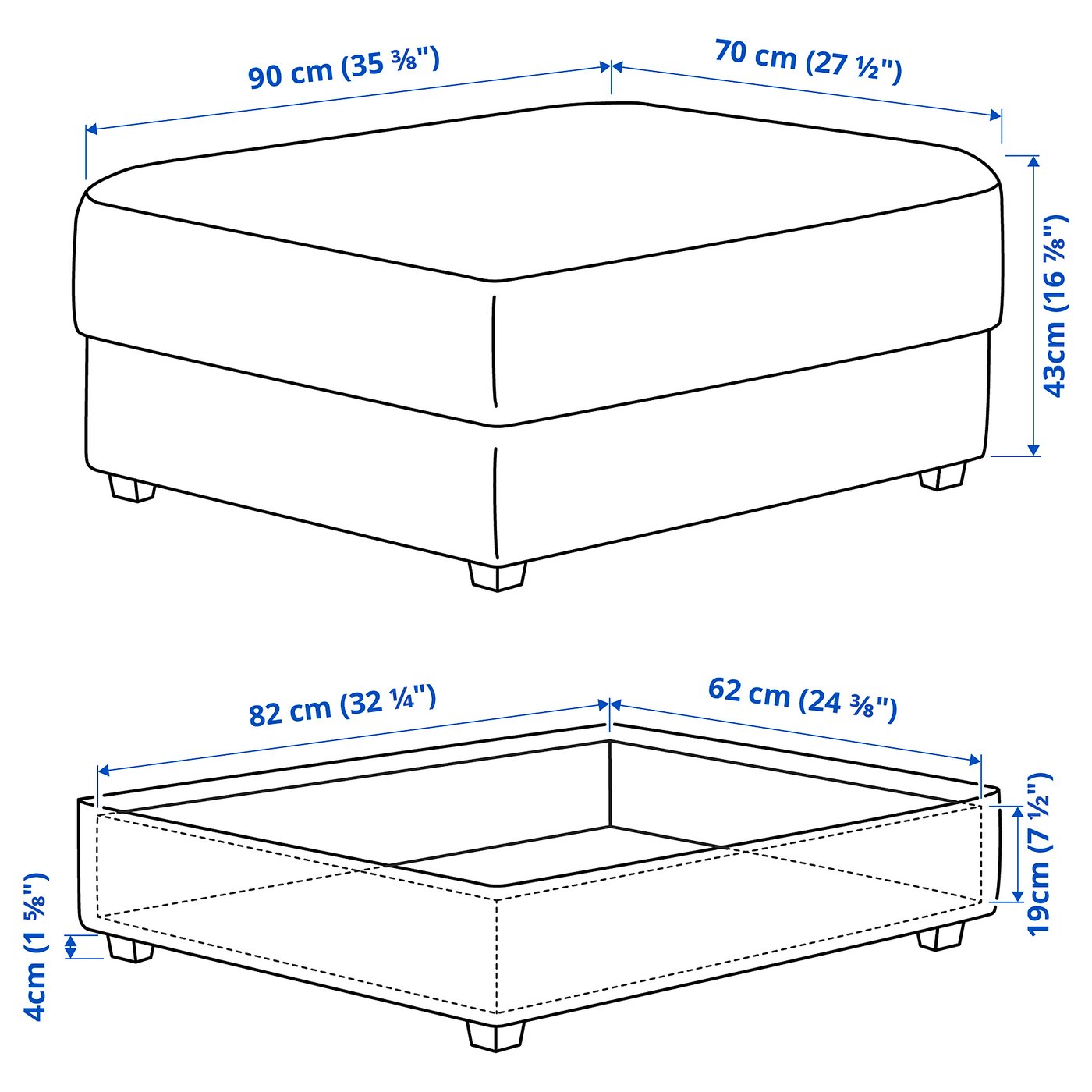 Illustration with measurements for the product: KIVIK.
