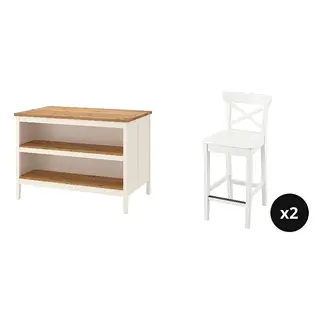 ROSENTORP/TORNVIKEN set: kitchen island + bar stool with backrest x2