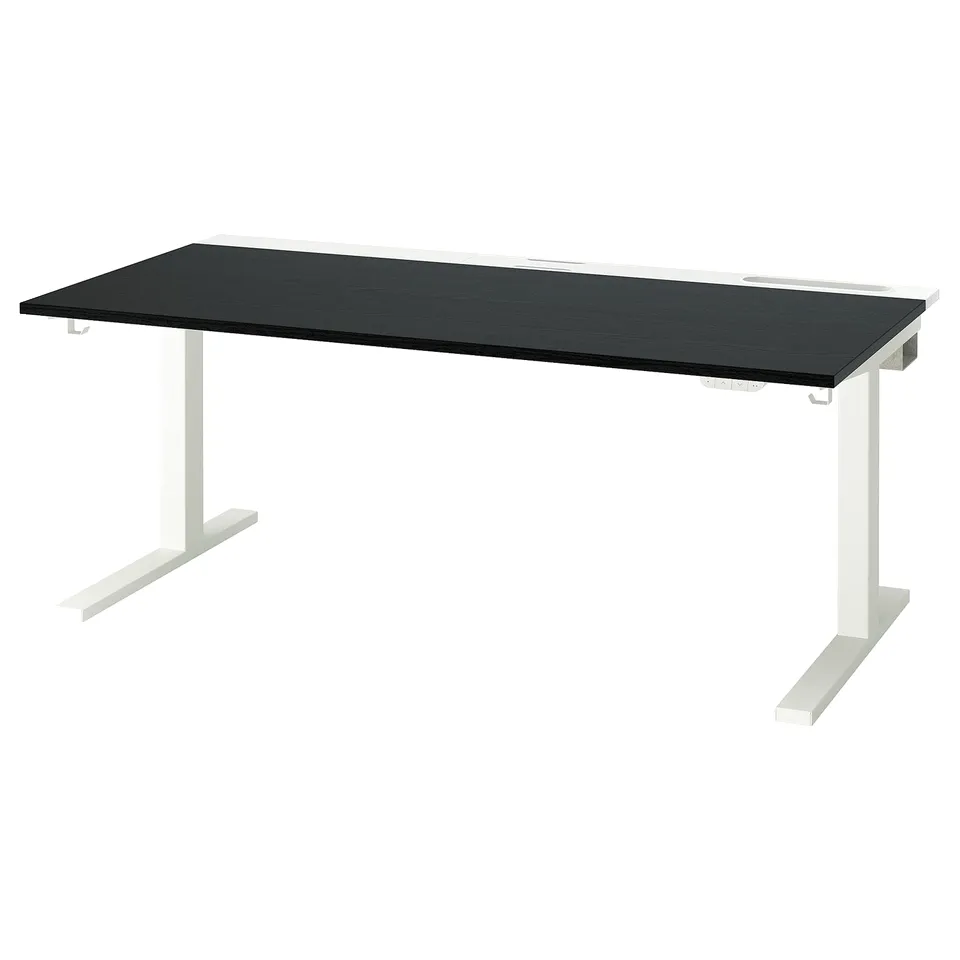 MITTZON desk: black top, white legs, adjustable height.