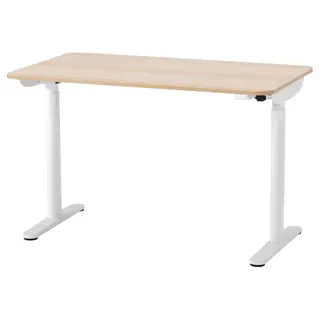 BOLLSIDAN desk sit/stand, electric white stained oak effect/white, Width 120 x Depth 70 cm