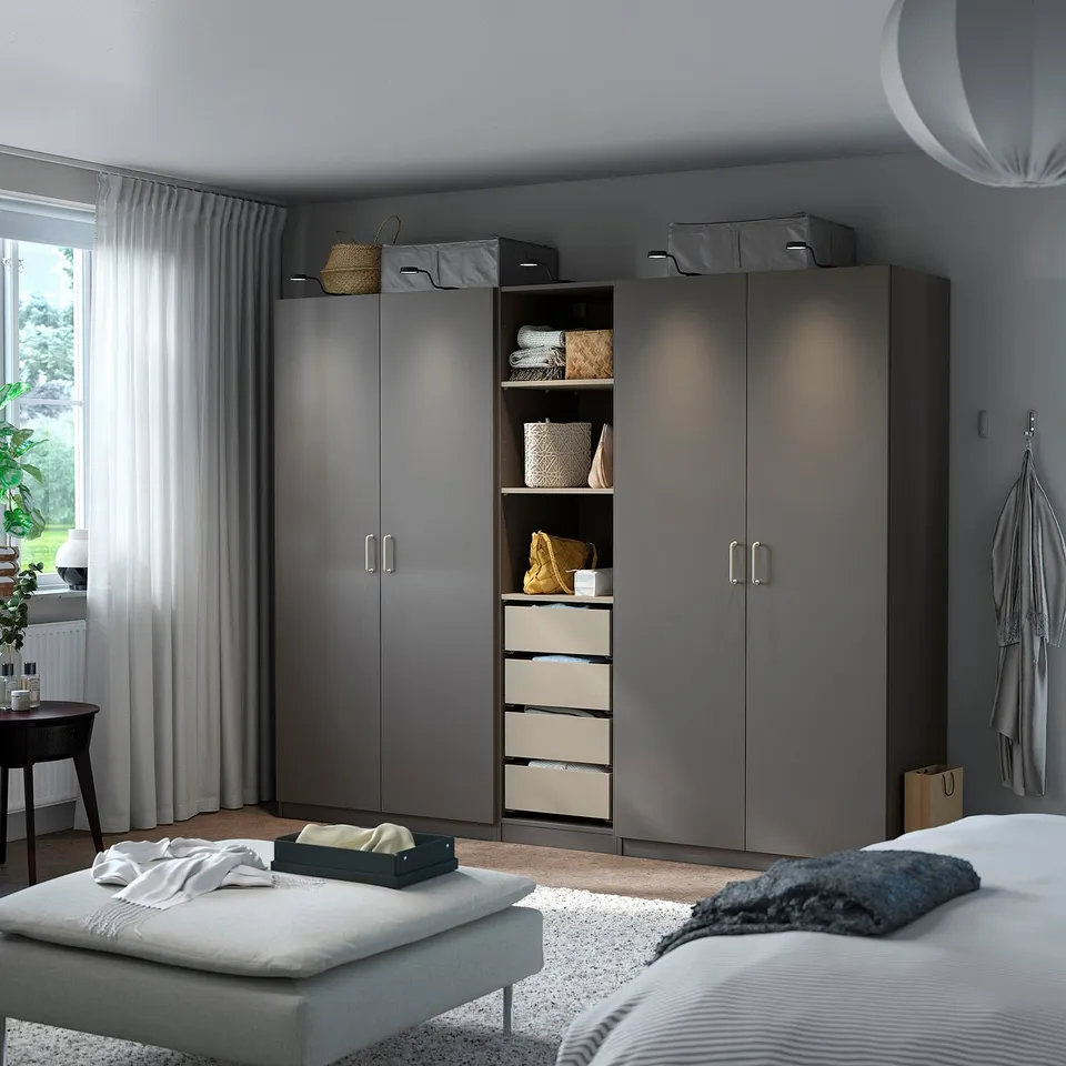 PAX / FORSAND Wardrobe combination, dark grey grey-beige/dark grey, 250x60x201 cm