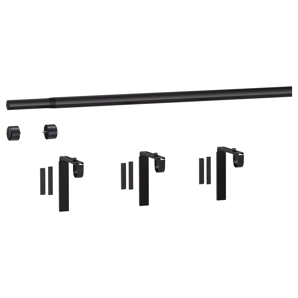 Black HUGAD rod kit: rod, brackets, finials, screws