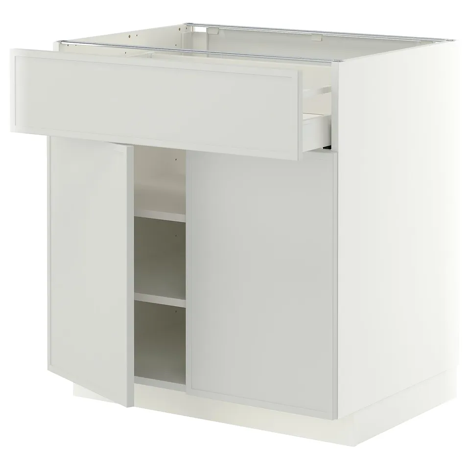 METOD / MAXIMERA Base cabinet with drawer/2 doors, white/Aspudden light grey, 80x60x80 cm