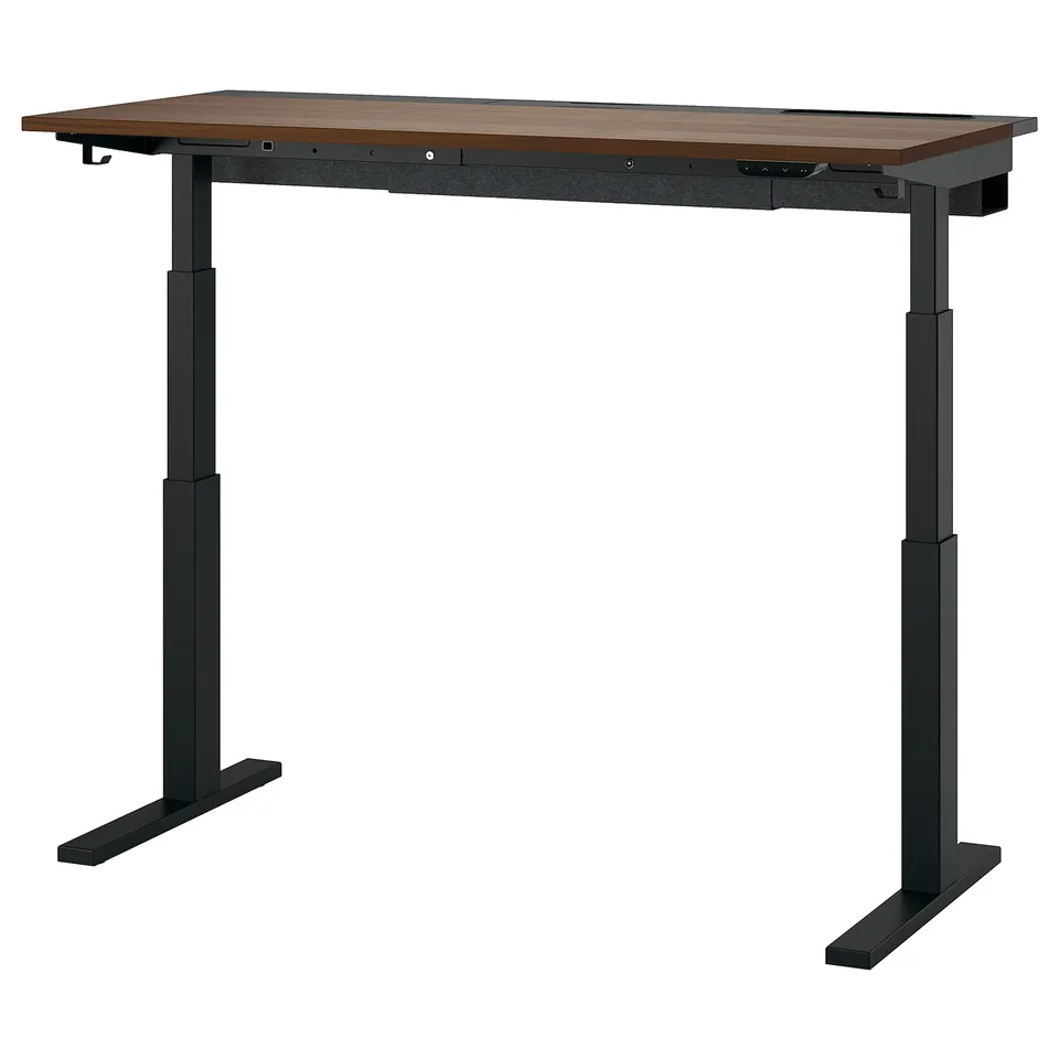 MITTZON desk in walnut and black, adjustable height, ergonomic design.