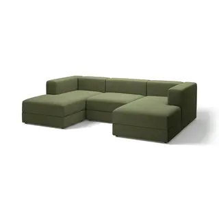JÄTTEBO 3,5-seat mod sofa w chaise longues, armrests Samsala/dark yellow-green, Width 285 x Depth 160 x Height 71 cm