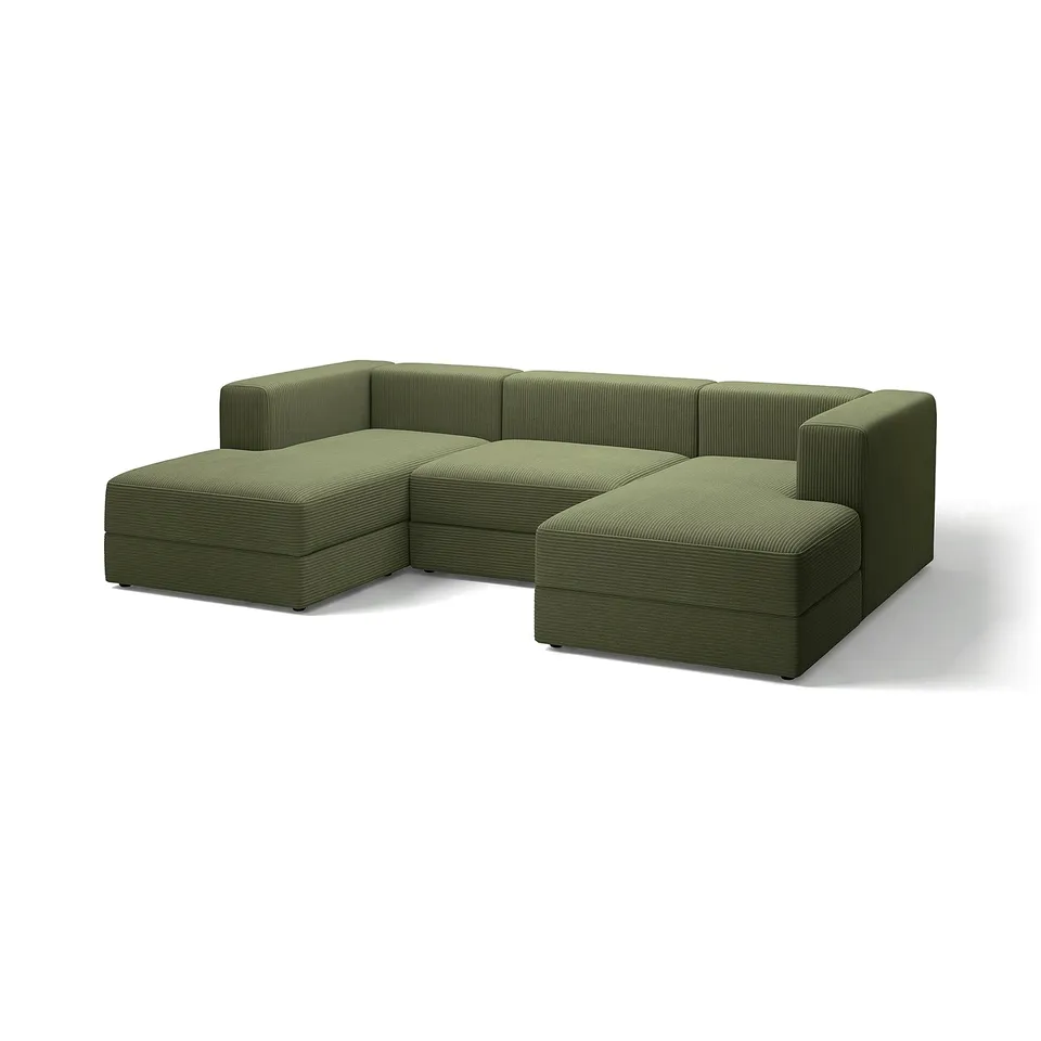 JÄTTEBO corner sofa in green with plush, striped upholstery and modular design for versatile seating.