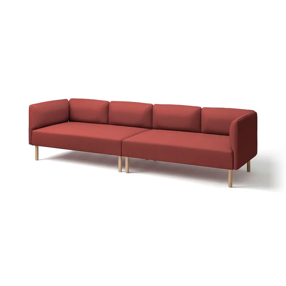 LILLEHEM red modular sofa, modern design, soft fabric, four seats, wooden legs.