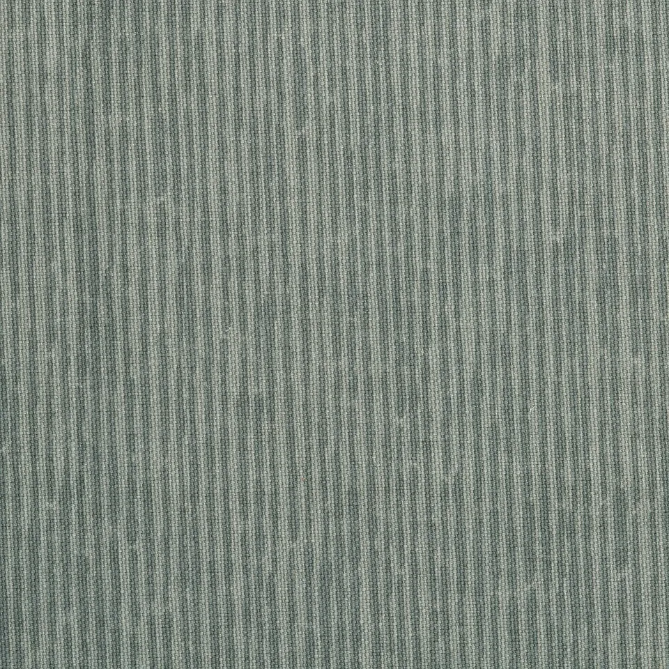 Modern upholstered bed with striped grey-green fabric, comfortable headboard, clean lines.