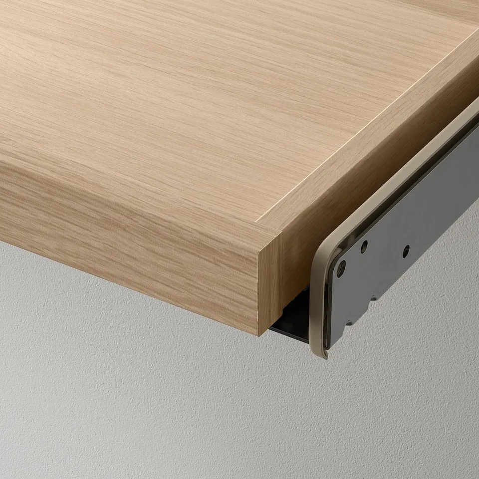 Wooden tray with metal and plastic fittings, showing sturdy construction and smooth edges.