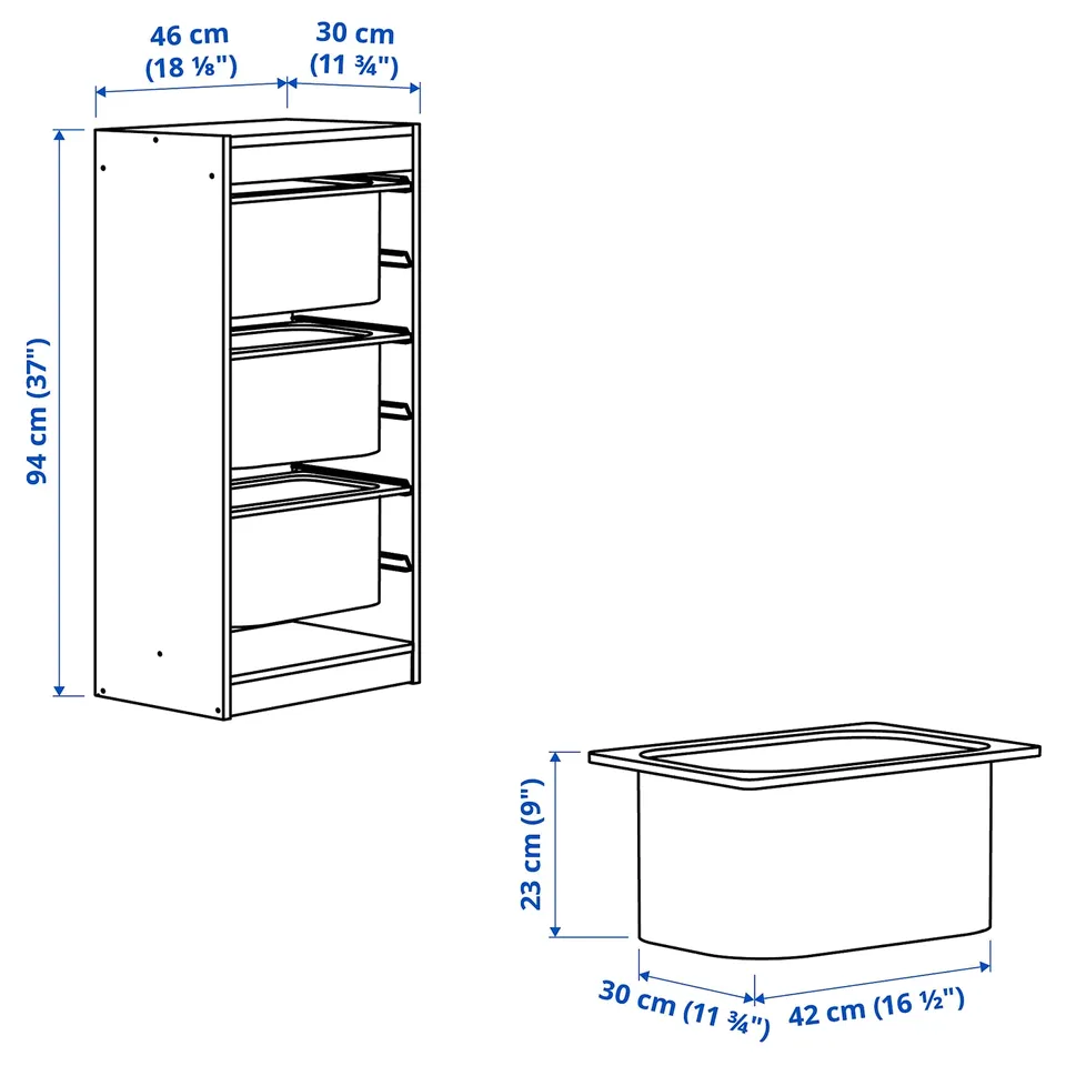 Illustration with measurements for the product: TROFAST.