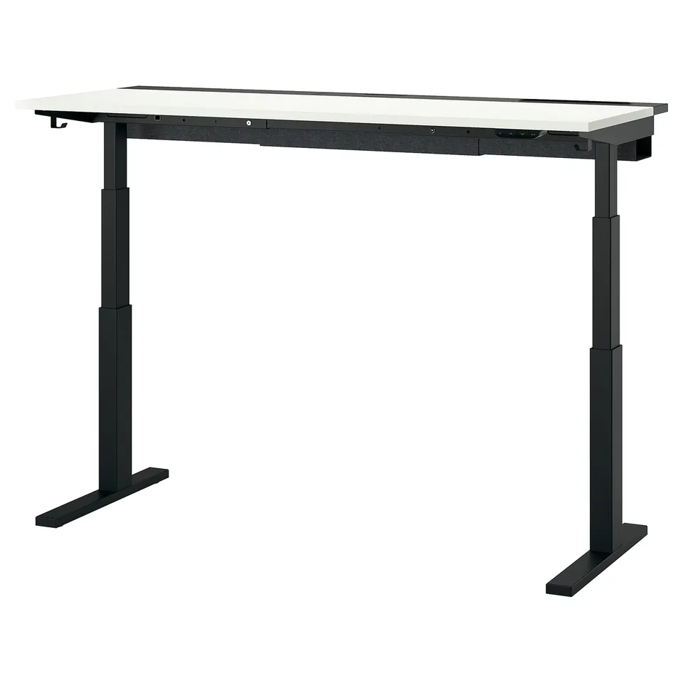 MITTZON black height-adjustable desk with white top, modern and functional.