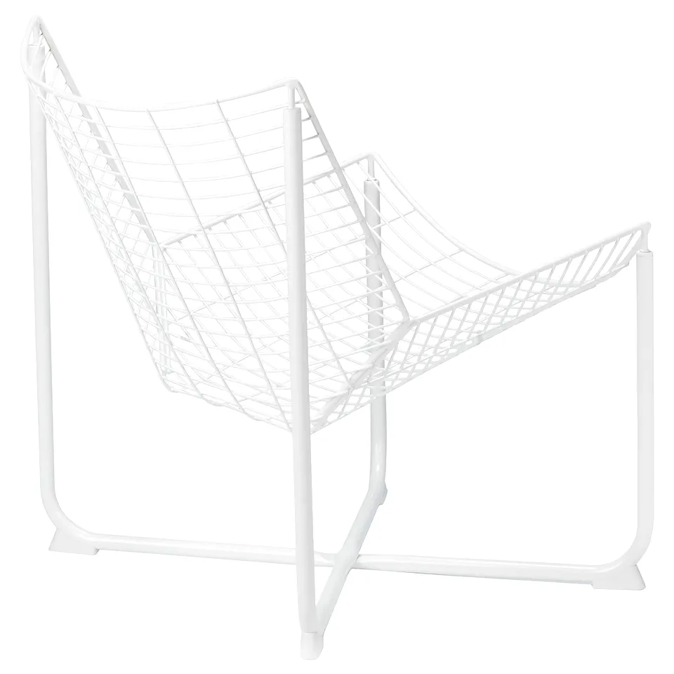 SKÅLBODA armchair, white, modern classic design, bowl shape, wireframe, polyester coated steel base.