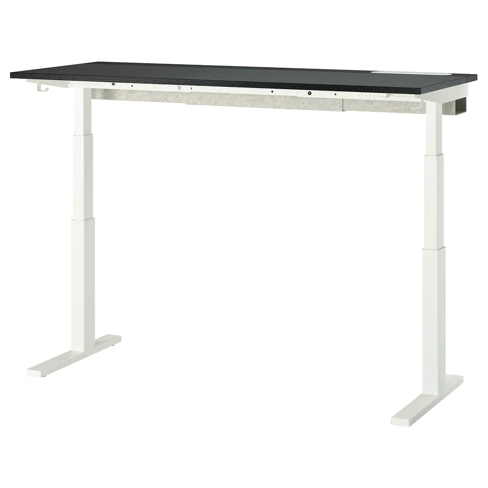 MITTZON black and white adjustable sit-stand desk with memory settings and cable management.