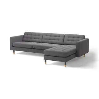 LANDSKRONA 4-seat sofa, with chaise longue/Gunnared dark grey/wood, Depth 89 x Width 280 cm