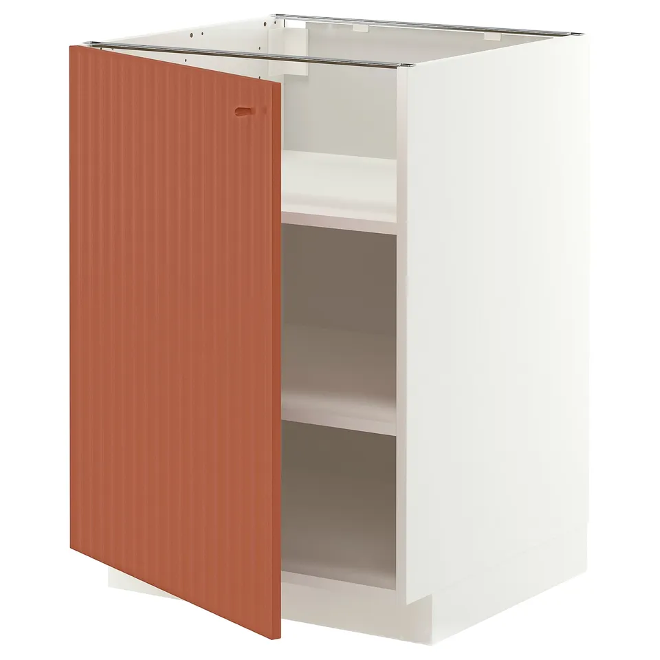 METOD Base cabinet with shelves, white/Terrsjö red-brown wave pattern, 60x60x80 cm