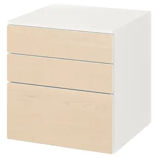 SMÅSTAD / PLATSA chest of 3 drawers, white/birch, Depth 57 x Height 63 x Width 60 cm